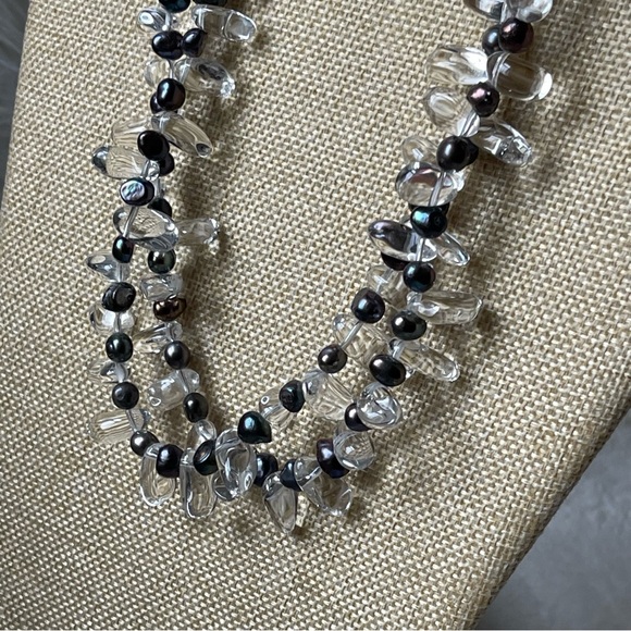 Rock Crystal Gemstones Black Rainbow Freshwater Pearls Two Strand 17"  Necklace - Picture 11 of 13